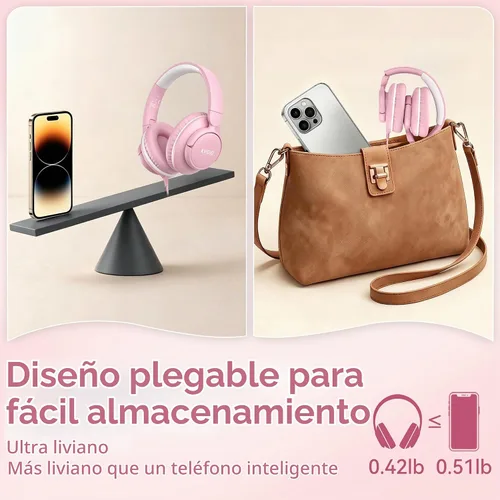 Vista 5 de Auriculares con cable con micrófono, auriculares de 0.1 in con control de Rosa