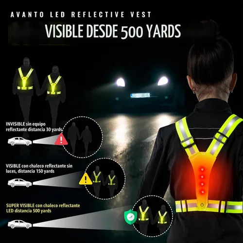 Vista 4 de Chaleco Reflectante LED Avanto, Original, Equipo Reflectante para Correr Recargable USB-C, Luces para Corredores, Equipo de Alta Visibilidad