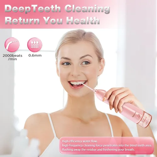 Vista 2 de Hilo dental TOVENDOR eléctrico, para agua, irrigador bucal dental inalámbrico, 3 modos, 3 puntas para higiene familiar