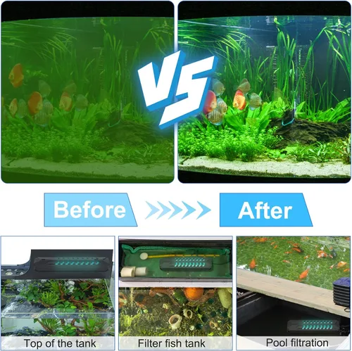 Vista 5 de TAISHAN Luz limpia para acuario, luz sumergible de 15 W con temporizador, doble tubo para acuario de agua, verde, transparente, impermeable, lámpara