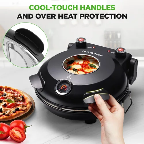 Vista 3 de NutriChef Horno eléctrico para pizza Máquina de pizza de encimera de 1200 W con control de temperatura y termómetro Ventana de visualización