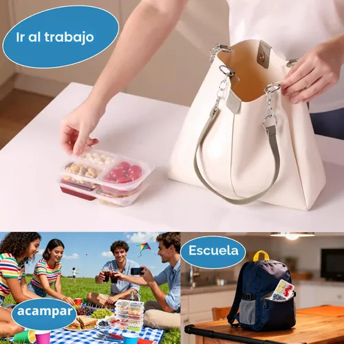 Vista 7 de TAIHUIMY 9oz Recipientes reutilizables para bocadillos con tapas para niños, nuevos contenedores de preparación de comidas de 3 compartimentos