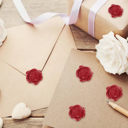 Vista 4 de Whaline 50 calcomanías de sello de cera de rosa roja, calcomanías 3D autoadhesivas en relieve para boda, San Valentín, Día de la Madre, bricolaje