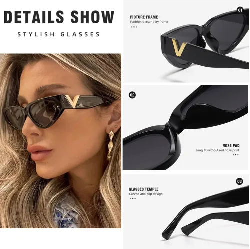 Vista 5 de Teumire Fashion Cat Eye Sunglasses for Women 90s Retro Trendy Y2K Aesthetic Vintage Small Black Shades 2 Pack