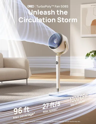 Vista 2 de Dreo Ventilador Inteligente para Dormitorio, Ventiladores Oscilantes Omnidireccionales de 120° +120°, Ventilador de Pedestal Silencioso de 90 pies