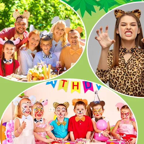 Vista 6 de 12 diademas de orejas de animales, bandas para el pelo de animales de safari, zoológico de selva, decoraciones de fiesta, tigre y león, vaca