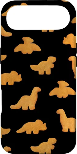 Vista 27 de iPhone 16 Dinos - Patrón de pepitas de pollo Divertida funda negra de dinosaurio realista
