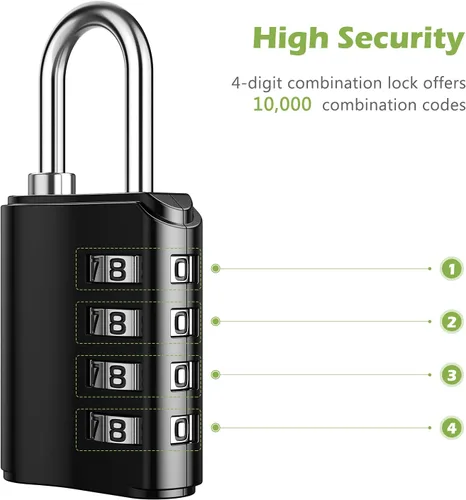Vista 3 de KeeKit Cerradura de combinación, candado de combinación de 4 dígitos impermeable con llaves, cerradura de puerta reajustable para casillero Negro