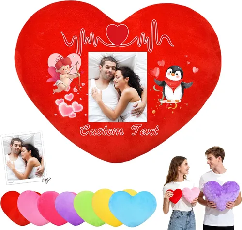Vista 8 de Almohada de corazón personalizada con relleno, almohadas personalizadas en forma de corazón con nombre de foto como almohadas de San Valentín