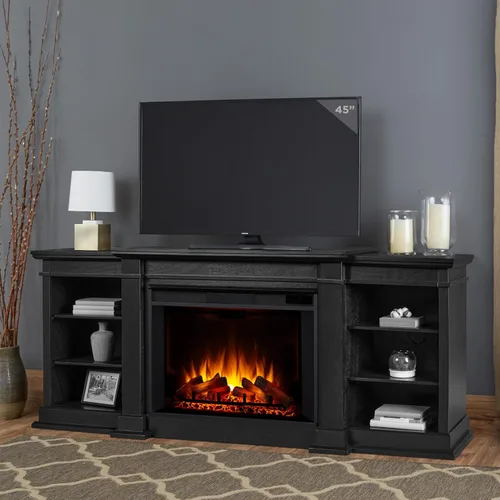Vista 2 de Real Flame Eliot - Soporte de TV con chimenea eléctrica de 81 pulgadas para televisores de hasta 80 pulgadas, centro de entretenimiento con estantes