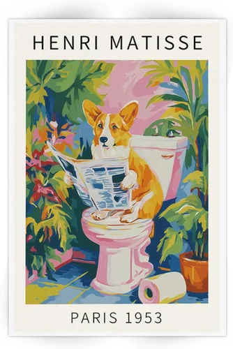 Vista 12 de Divertido perro baño pared arte Henri Matisse habitación estética retro rosa decoración Dachshund en la bañera lienzo pintura impresión obras