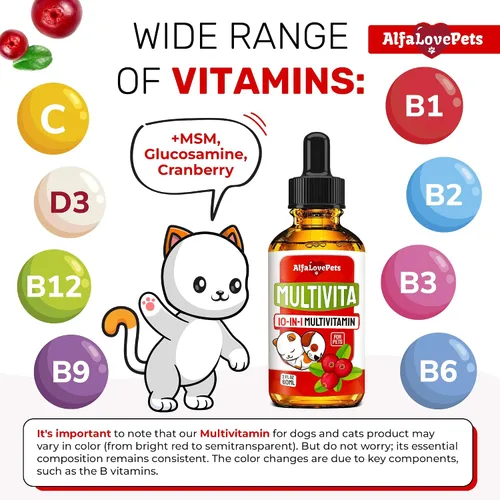 Vista 3 de Multivitamínico líquido para perros – Multivitaminas para gatos de interior – 10 en 1 vitaminas líquidas para perros complejo B, C, D3 – Digestión