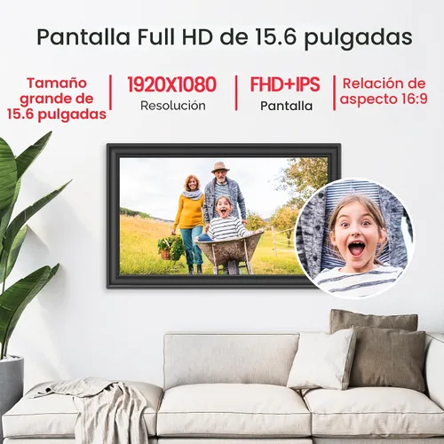 Vista 4 de Marco de fotos digital Frameo de 64 GB de 15.6 pulgadas, WiFi, marcos de fotos electrónicos grandes de 1920 x 1080 IPS FHD pantalla táctil, envía