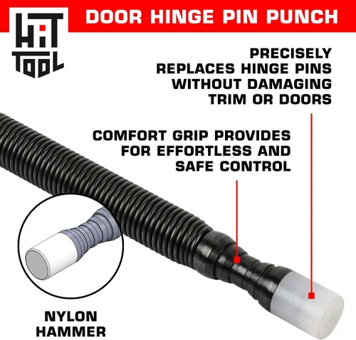 Vista 5 de HIT Tool - Kit Combo Pro - Juego de uñas y punzón de bisagra - Martillo con revestimiento de nailon Two tools in one pack, sinks fasteners