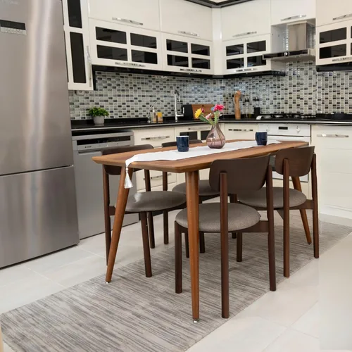 Vista 15 de Juego de 6 sillas de comedor de madera tapizadas modernas de mediados de siglo para muebles de habitación con diseño ergonómico duradero prémium