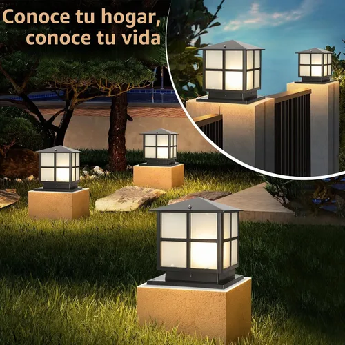 Vista 3 de Luces de pilar de 9.84 pulgadas para exteriores, luces de poste cuadrado Negro
