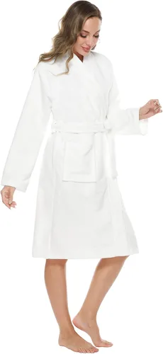 Vista 3 de Kniffi Bata de baño tipo kimono para mujer, bata de tela de rizo hasta la rodilla