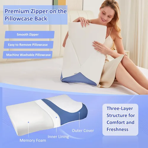 Vista 7 de Almohada cervical para el cuello, almohadas refrescantes ultrafinas para aliviar el dolor de cuello, hombros, espuma viscoelástica ergonómica