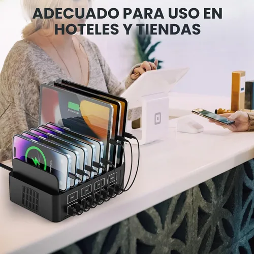 Vista 6 de Estación de carga de 150W/35A para múltiples dispositivos, RUANSZZ Estación de carga rápida de 16 puertos USB-C, Organizador de carga múltiple