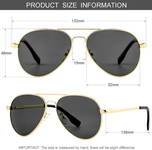 Vista 6 de Gleyemor Gafas de sol de aviador pequeñas para mujeres y hombres, marco pequeño de 2.047in, polarizadas, aviadores para cara pequeña
