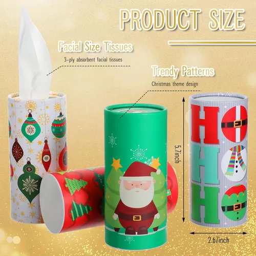 Vista 3 de Yexiya 4 piezas Portapañuelos navideño para coche con paquete de pañuelos faciales Cilindro de Navidad Cajas de pañuelos para coche Tubo redondo