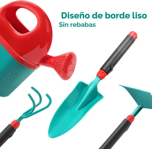 Vista 5 de CUTE STONE - Juego de herramientas de jardinería para niños, juguetes de jardín con carretilla, regadera, guantes de jardinería, rastrillo manual
