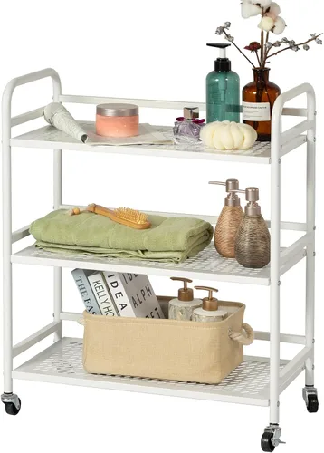 Vista 19 de HDANI Carrito de metal rodante de 3 niveles, carrito multiusos de alta capacidad resistente para oficina, cocina, sala de estar, dormitorio, negro