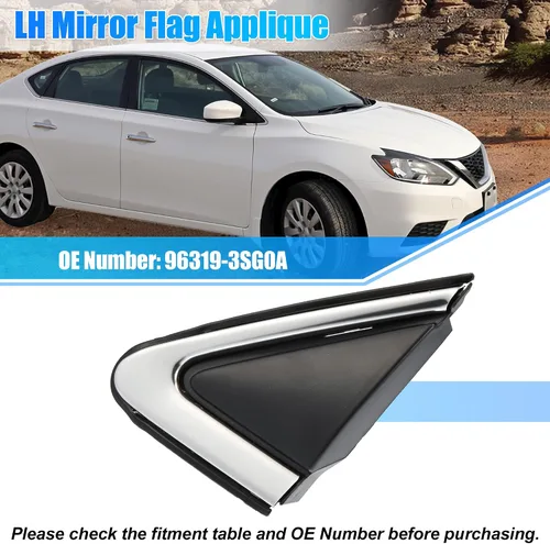 Vista 2 de X AUTOHAUX Aplique de bandera de espejo lateral del conductor para Nissan Sentra 2013-2019 LH Mirror Flag Cover Door Corner Finisher Reemplazar