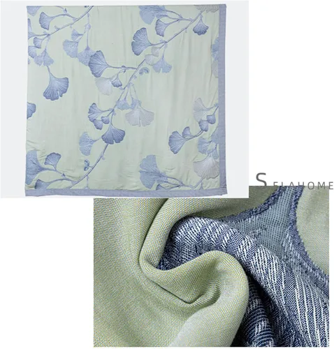 Vista 5 de Ginkgo - Colcha de jacquard de algodón suave, ligera, reversible, para otoño y verano, con patrón de hojas de ginkgo para decoración de cama