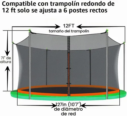 Vista 3 de Jump Tastic - Red de repuesto para trampolín con 6 tapas de poste, red de seguridad redonda de 12-15 pies, resistente a los rayos UV, resistente a