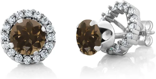 Vista 234 de Gem Stone King Aretes redondos de plata de ley 925 de 0.236 in con piedra natal extraíble para mujer
