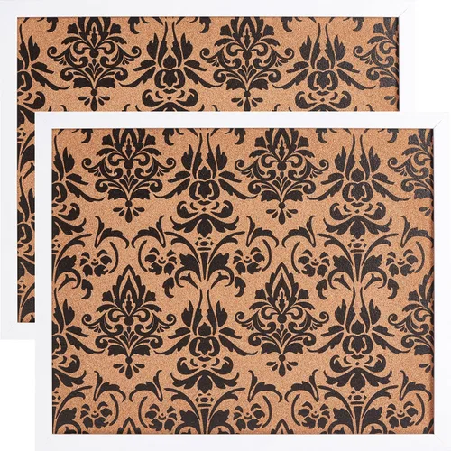Vista 11 de Craig Frames Tablón de anuncios decorativo de corcho, 18.5 x 23 pulgadas, marco negro con patrón de flor de lis, juego de 2