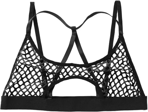 Vista 3 de Haitryli - Malla de malla para mujer, con cuello halter y correas de espagueti, cruzadas, ropa de baile