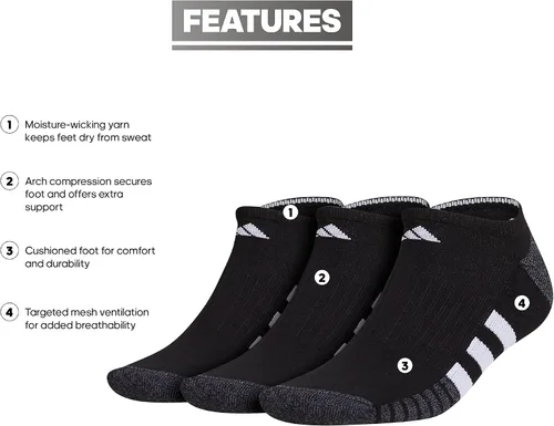 Vista 2 de adidas Men's Cushioned No Show Socks Low Profile with Arch Compression (3-Pair)