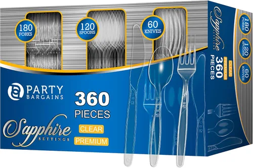 Vista 11 de Party Bargains Juego de cubiertos desechables [zafiro] - [120 unidades] Juego de cubiertos desechables transparentes, resistentes y sólidos