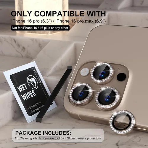 Vista 312 de Choiche Compatible para iPhone 16 Pro/iPhone 16 Pro Max Protector de Lente de Cámara, Vidrio Templado 9H Protector de Pantalla de Cubierta de Cámara