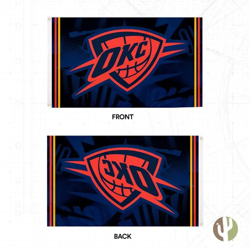 Vista 2 de Desert Cactus Bandera del trueno de la ciudad de Oklahoma NBA 100% poliéster para interiores y exteriores, OKC, 3 x 5 pies, banderas