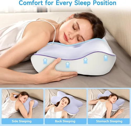 Vista 5 de jiaao Almohada cervical para cuello y hombro, almohada cervical ajustable de espuma viscoelástica para aliviar el dolor de dormir, almohadas