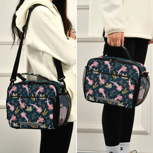 Vista 5 de Cindly Axolotl - Bolsa de almuerzo reutilizable y ligera para hombres, mujeres, lonchera con correa de hombro ajustable y extraíble