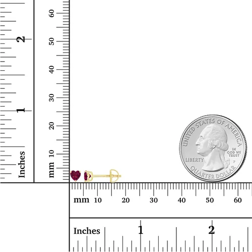 Vista 4 de Juego de aretes de tuerca de plata de ley 925 chapada en oro de 14 quilates, hipoalergénicos, con forma de corazón de 0.157in, piedra natal