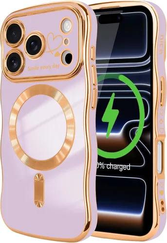 Vista 15 de LCHULLE - Funda magnética para iPhone 13 para mujeres y niñas, con forma ondulada, color azul bebé [Compatible with MagSafe] Cute Curly Wave, Love