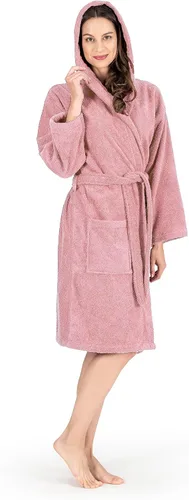 Vista 4 de NINE WEST Bata de baño de lujo con capucha para mujer, 100% algodón turco