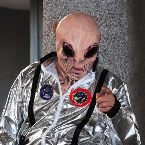 Vista 5 de Máscara de látex de cabeza de alienígena de terror aterrador para Halloween, disfraz de fiesta, accesorio