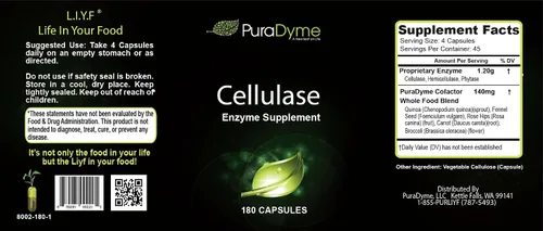 Vista 2 de PuraDyme - Suplemento enzimático de celulasa, apoya la salud digestiva, 180 cápsulas