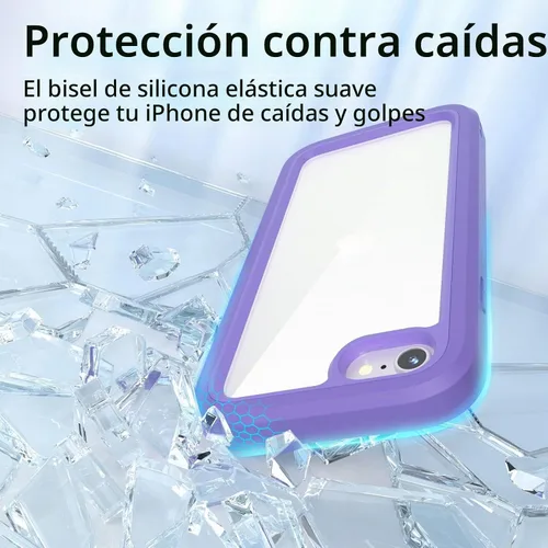 Vista 4 de WXR Funda para iPhone SE 2022/2020, iPhone 8/7/6S/6, parachoques de silicona suave y parte trasera e interior de policarbonato duro transparente