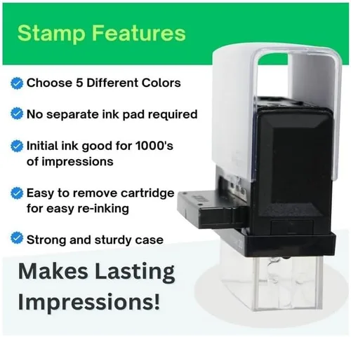 Vista 4 de Handy Stamps Sello de cartón de huevos autoentintado, rectangular, caucho, tamaño de 2 "x 1", 3 líneas, texto personalizable