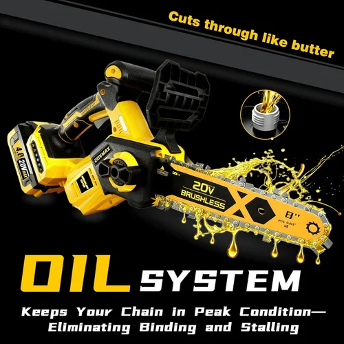 Vista 3 de Motosierra inalámbrica de 8 pulgadas para batería Dewalt de 20 V MAX, motosierra eléctrica de poda sin escobillas con batería de 4.0 Ah, motosierra