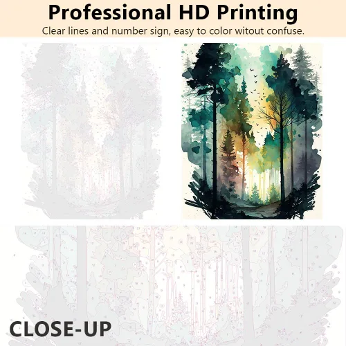Vista 5 de TUMOVO Pintura por números para adultos, pintura de bosque por números, acuarela, paisaje por números, para niños, paisaje natural, pintura por