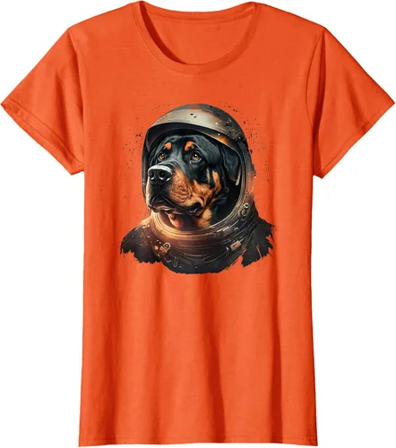Vista 40 de Divertida camiseta Rottweiler con diseño de astronauta rottweiler en galaxia espacial, Negro