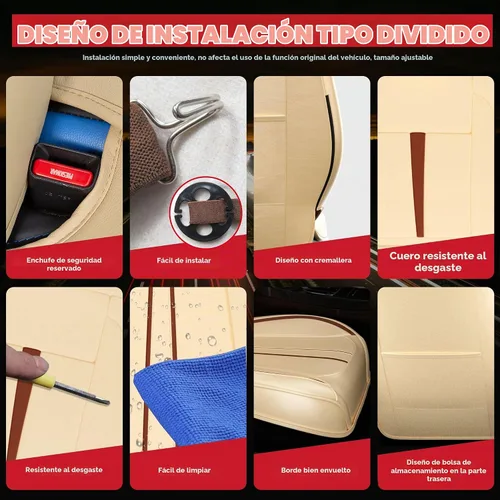 Vista 7 de ASLONG 5 piezas 2025 Fundas para asientos delanteros y traseros de auto, accesorios para interior de auto con cuero de napa impermeable para autos